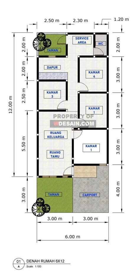 6x12 Meter Denah Rumah 3 Kamar Ukuran 6x12 - Modern Minimalis