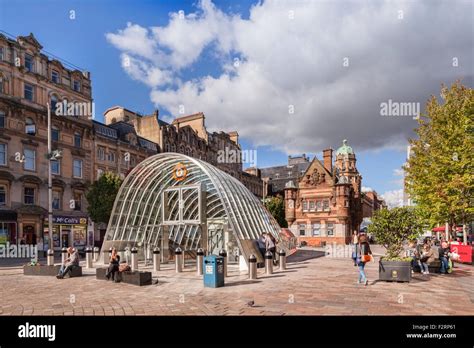 St Enoch Square, with old and new subway entrances, Glasgow, Scotland ...