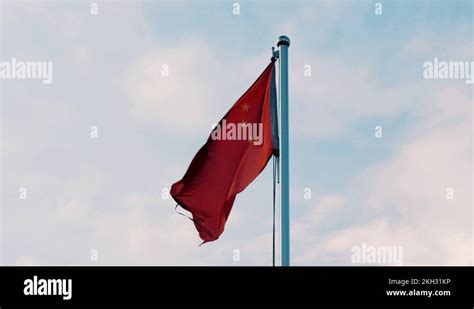 Waving Chinese Flag. Old flag of the People's Republic of China waving in the Stock Video ...