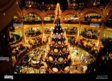 France, Paris, Christmas tree in Galeries Lafayette department store ...