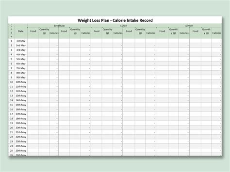 EXCEL of Weight Loss Plan Calorie Intake Record.xlsx | WPS Free Templates