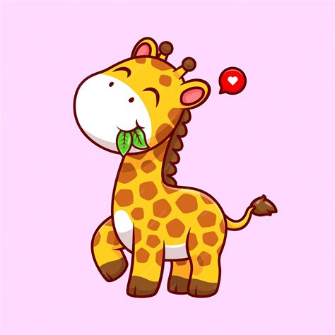 Premium Vector | Cute Giraffe Eating Leaf Cartoon Vector Icon Illustration Animal Nature Icon ...