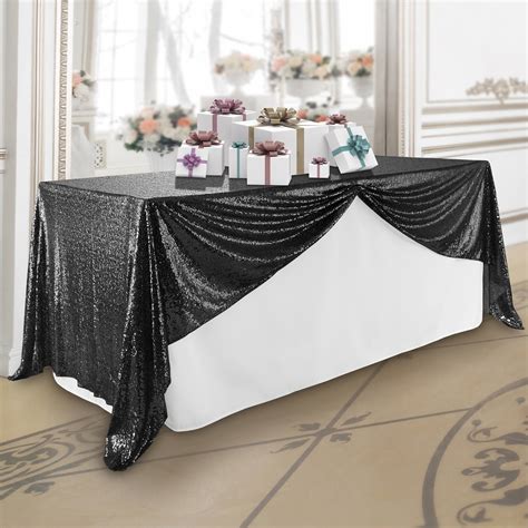 Lann's Linens 60" x 102" Black Sequin Tablecloth, Sparkly Rectangle Table Cloth for Wedding ...