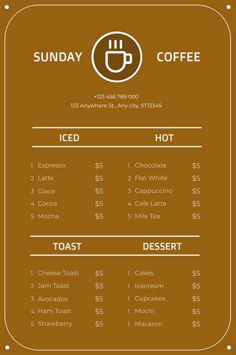 Brown Minimal Simple Cafe Menu | Menu Template