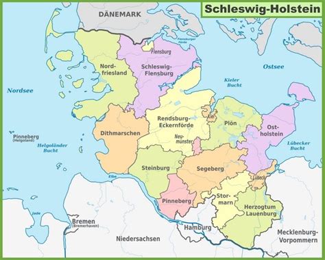 Administrative divisions map of Schleswig-Holstein | Germany map, Map, Administrative division