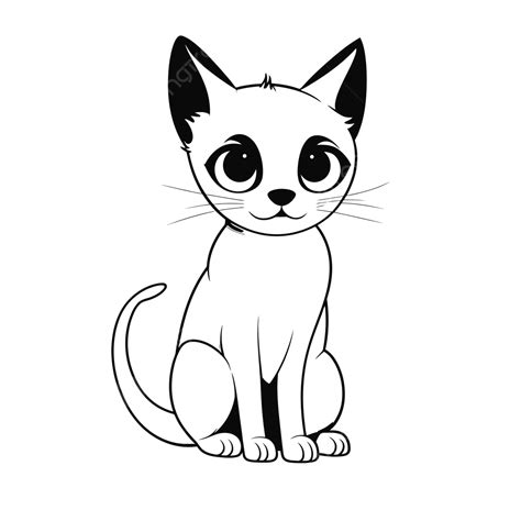 Cartoon Cat With Big Eyes Is Drawing On A White Background Outline Sketch Vector, Cat Drawing ...