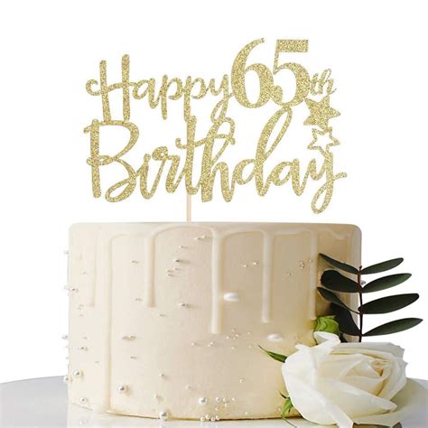 Gold Glitter Happy 65th Birthday Cake Topper,Hello 65, Cheers to 65 Years,65 & Fabulous Party ...