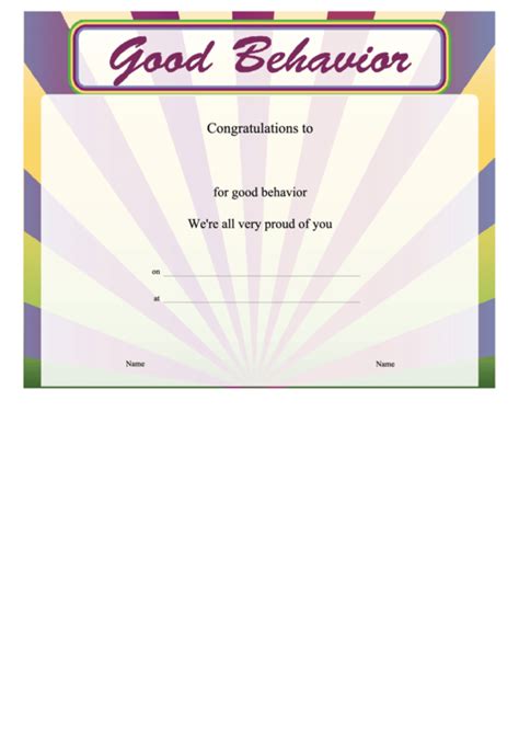 Good Behaviour Certificate printable pdf download