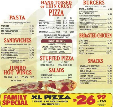 Menu at Route 66 Pizza pizzeria, Chicago, S Indianapolis Ave