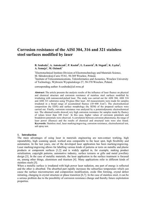 (PDF) Corrosion resistance of the AISI 304, 316 and 321 stainless steel surfaces modified by laser