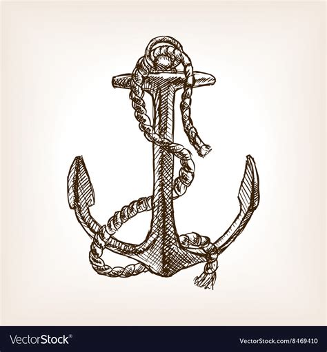 Anchor and rope sketch style Royalty Free Vector Image