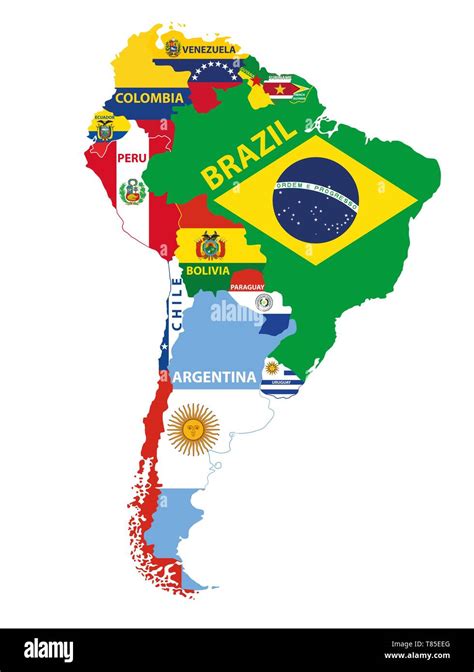 South America map mixed with countries flags. Vector illustration Stock ...