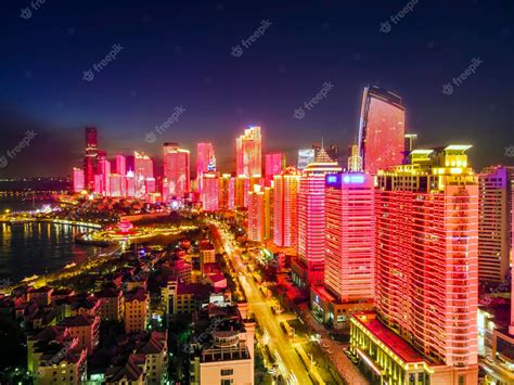 Premium Photo | Aerial photography night view of modern city buildings in qingdao, china