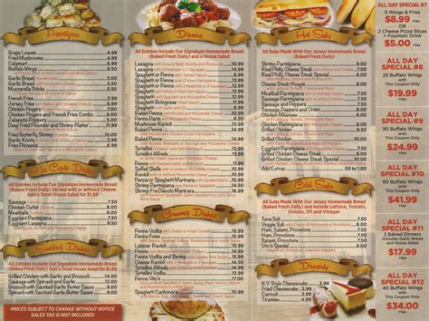 Menu at Vito's Pizza pizzeria, Jacksonville