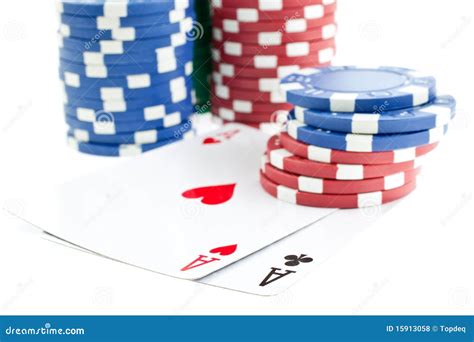 Poker Chip Stacks and Two Aces Stock Photo - Image of background, blue ...