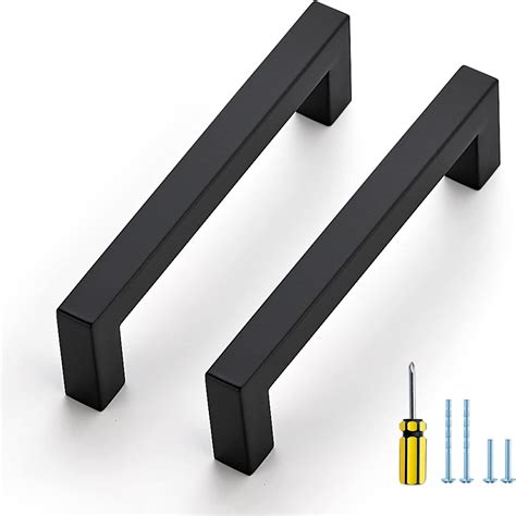 Zoizocp 5 Pack Black Cabinet Pulls 4-1/2 Inch Square Cabinet Handles Matte Black Kitchen ...