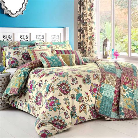 Marinelli Floral Patchwork Reversible Teal Duvet Cover Set | Duvet ...