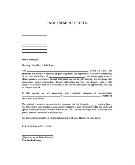 Endorsement Letter