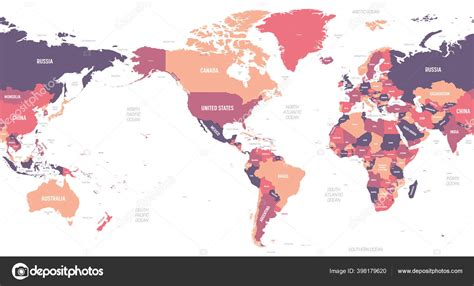 World map - America centered. High detailed political map of World with ...