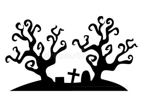 Black Halloween Silhouette Symbol of Spooky Graveyard Stock Vector - Illustration of spider ...