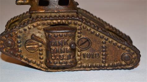 Bargain John's Antiques | Antique Cast Iron Tank Coin Bank - Bargain ...