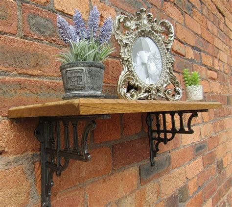 Solid Oak Wood Handmade Shelves rustic Shelf 22cm DEEP with cast iron ...