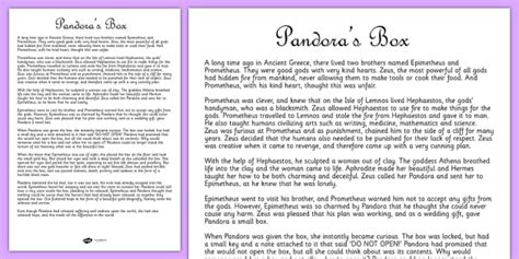 Pandoras Box Ancient Greek Myth Story Print Out - ancient greece