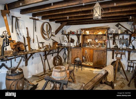 Traditional barrel making workshop in family owned El Grifo wine museum in old wine cellar Stock ...