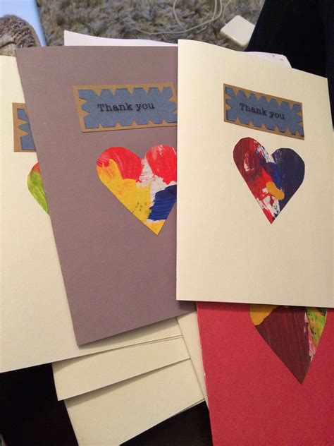 Personal handmade thank you cards using hearts cut from toddler's ...