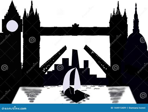 Silhouette City of London with Tower Bridge Stock Illustration ...