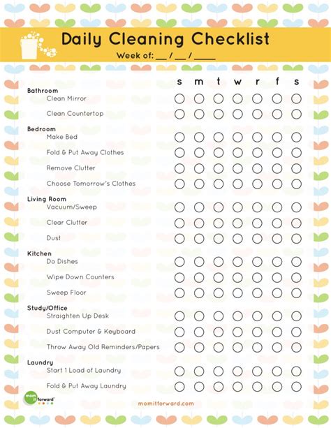 Daily Cleaning Checklist Printable - Mom it Forward