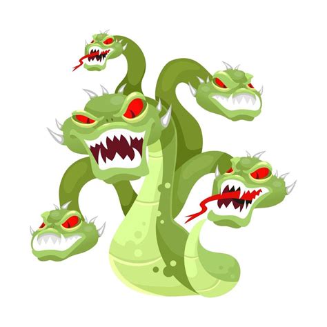 Hydra flat vector illustration. Mythological creature. Multi-head ...