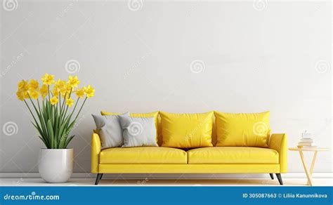 A Bouquet of Yellow Daffodils on a Clean, White Coffee Table in a Modern Living Room. Stock ...