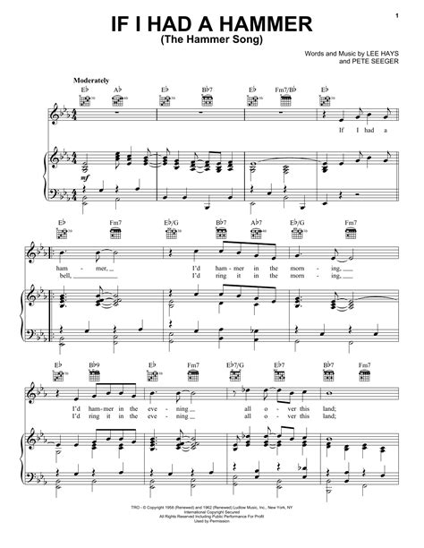 Peter, Paul & Mary - If I Had A Hammer (The Hammer Song) sheet music