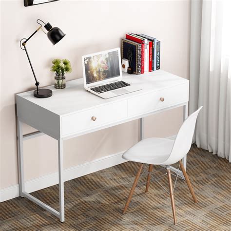 Tribesigns 47" Computer Desk with 2 Drawers, Modern Simple Laptop Desk , Rectangular White desk ...