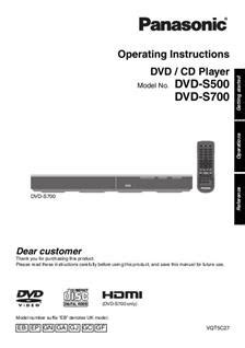 Panasonic DVD S700 Printed Manual