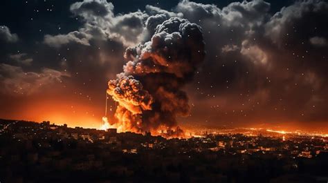 Premium AI Image | Explosions illuminating night sky during Israeli ...