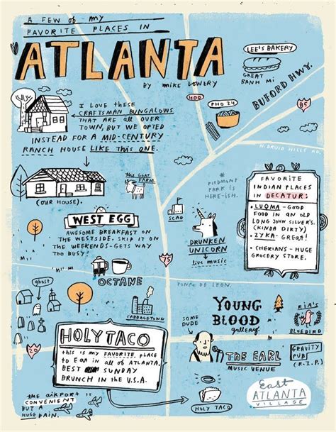 Illustrated Map of ATLANTA. | Atlanta map, Atlanta travel, Illustrated map