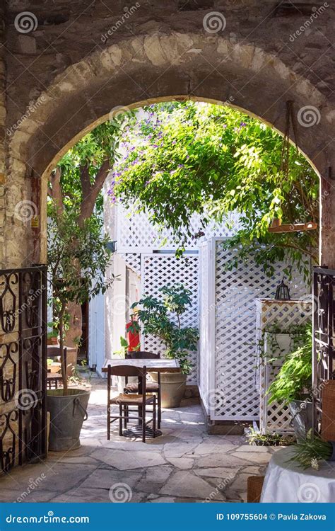 Mediterranean patio garden stock photo. Image of plant - 109755604