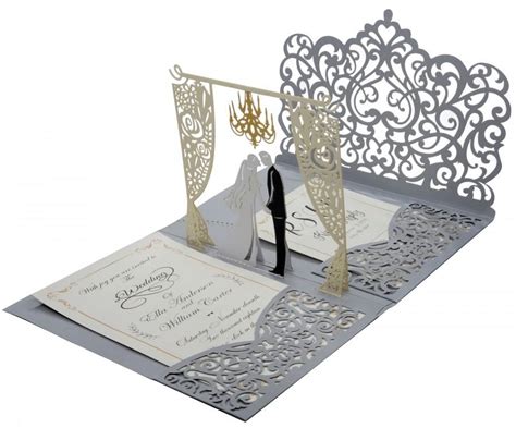 Silver 3D Pop Up Wedding Invitation. Custom Printed Laser Cut Wedding Invitation + RSVP Cards ...