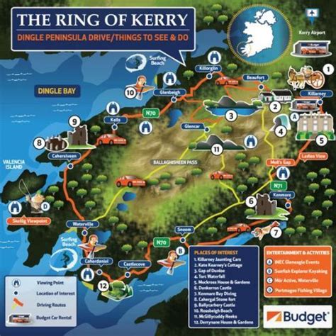 a map of the ring of kerry with all its roads and locations in english or spanish