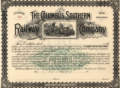 Old Stock Certificate 3. Photograph of a 19th-Century stock certificate ...