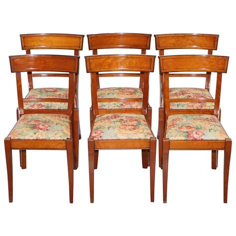 Set of 6 Grange France Solid Cherry Wood Dining Chairs Floral ...