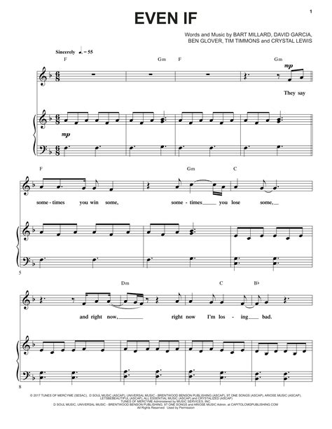 Even If Sheet Music | MercyMe | Piano, Vocal & Guitar (Right-Hand Melody)