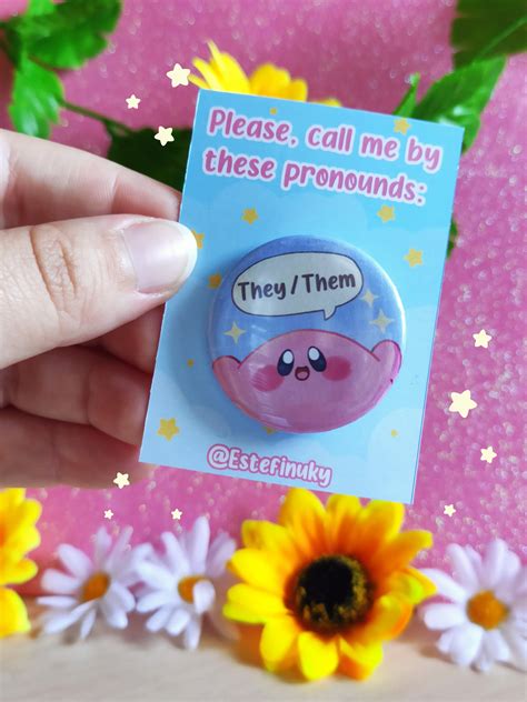 Kirby Badges Pronouns Button Pronouns Kawaii Cute Plates | Etsy