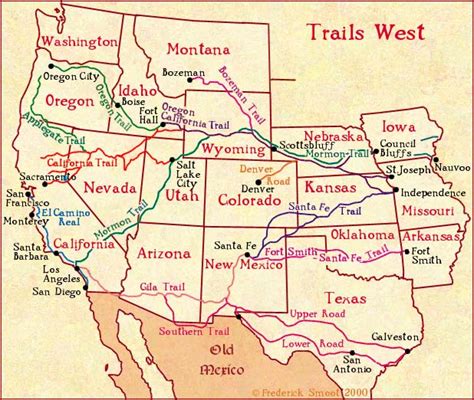 Trails West, a map of early western migration trails. TNGenNet Inc. TNGenWeb, Letters From ...