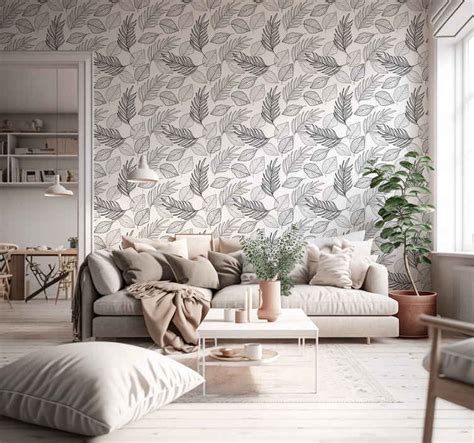 Black and white leaves drawing leaves wallpaper - TenStickers