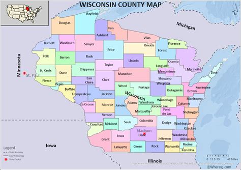 Wisconsin County Map, List of Counties in Wisconsin with Seats - Whereig.com