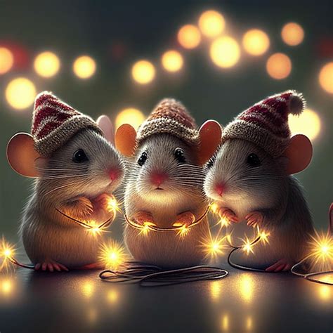 Premium AI Image | Three mice in hats closeup against the background of ...