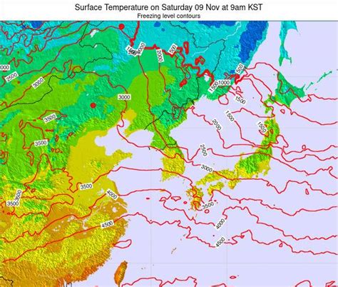 South Korea Surface Temperature on Thursday 15 Dec at 3am KST